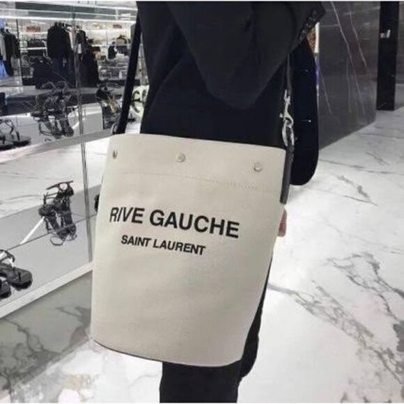 SAINT LAURENT Rive Gauche Bucket Bag in White Linen - Picture 3 of 17